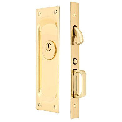 Emtek Keyed Classic Pocket Door Mortise Lock in Unlacquered Brass finish