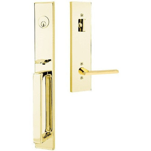 Emtek Lausanne Entrance Handleset With Helios Lever in Unlacquered Brass finish