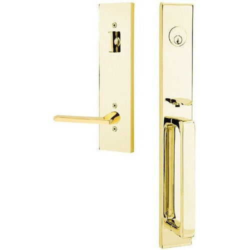 Emtek Lausanne Entrance Handleset With Helios Lever in Unlacquered Brass finish