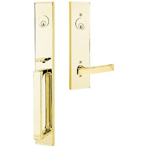 Emtek Lausanne Tubular Entrance Handleset Single Cylinder with Geneva Lever in Unlacquered Brass finish