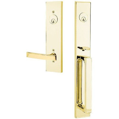 Emtek Lausanne Tubular Entrance Handleset Single Cylinder with Geneva Lever in Unlacquered Brass finish