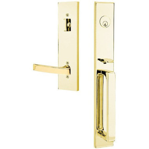 Emtek Lausanne Tubular Entrance Handleset Single Cylinder with Geneva Lever in Unlacquered Brass finish