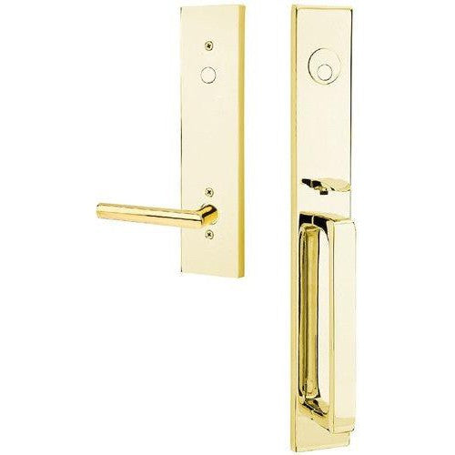 Emtek Lausanne Tubular Entrance Handleset With Stuttgart Lever in Unlacquered Brass finish