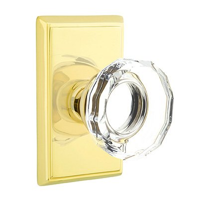 Emtek Lowell Crystal Knob with Rectangular Rosette in Unlacquered Brass finish