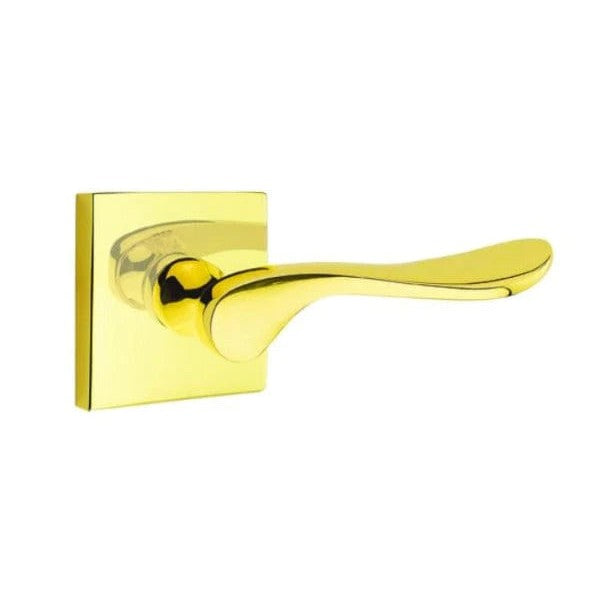 Emtek Luzern Lever With Square Rosette in Unlacquered Brass finish