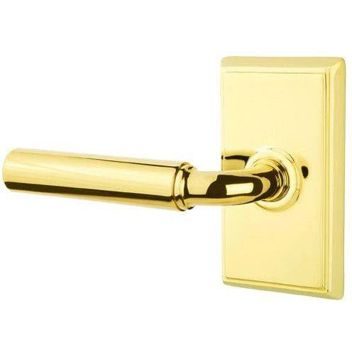 Emtek Manning Lever With Rectangular Rosette in Unlacquered Brass finish