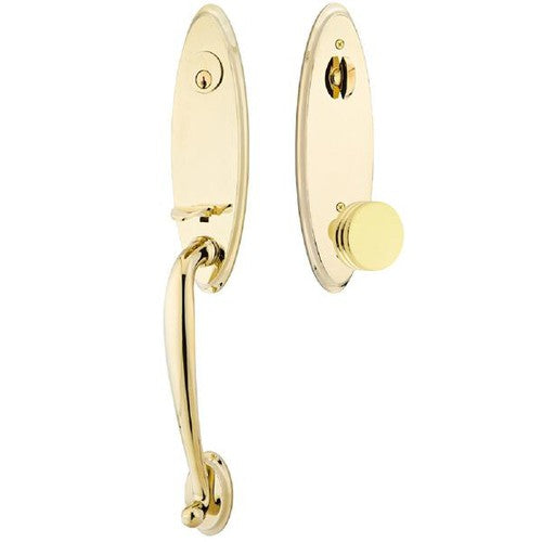 Emtek Marietta Tubular Entrance Handleset With Bern Knob in Unlacquered Brass finish