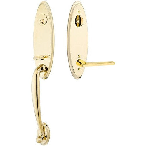 Emtek Marietta Tubular Entrance Handleset With Helios Lever in Unlacquered Brass finish