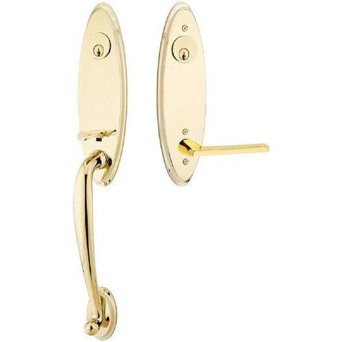 Emtek Marietta Tubular Entrance Handleset With Helios Lever in Unlacquered Brass finish