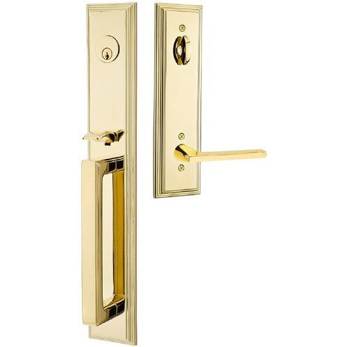 Emtek Melrose Tubular Entrance Handleset With Helios Lever in Unlacquered Brass finish