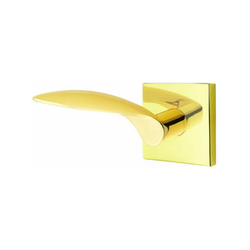 Emtek Mercury Lever With Square Rosette in Unlacquered Brass finish