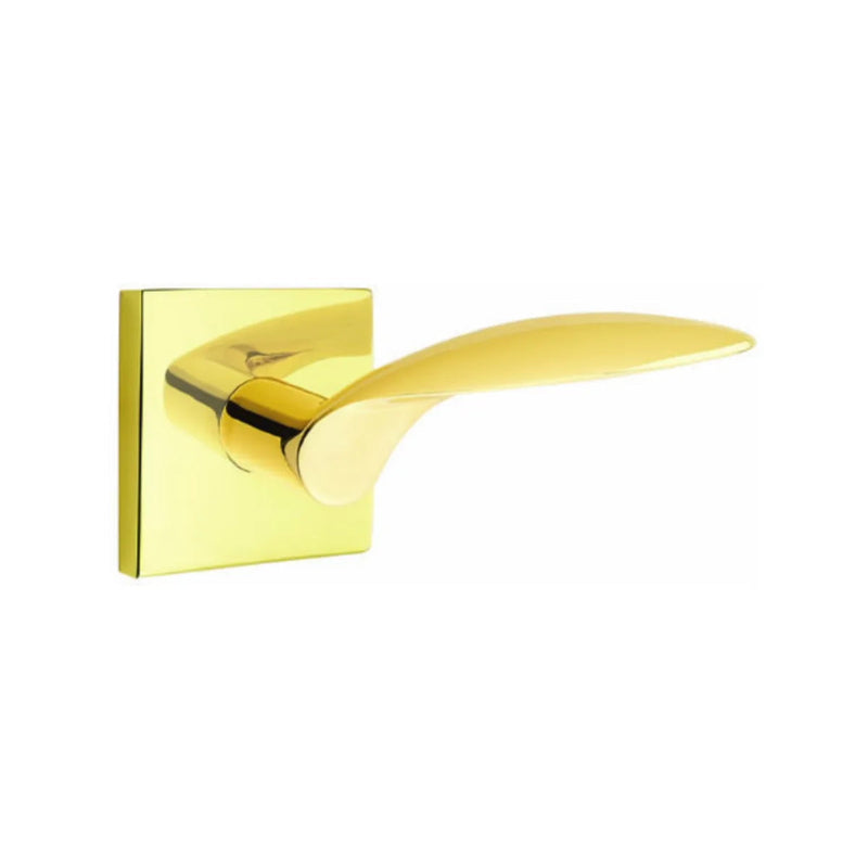 Emtek Mercury Lever With Square Rosette in Unlacquered Brass finish