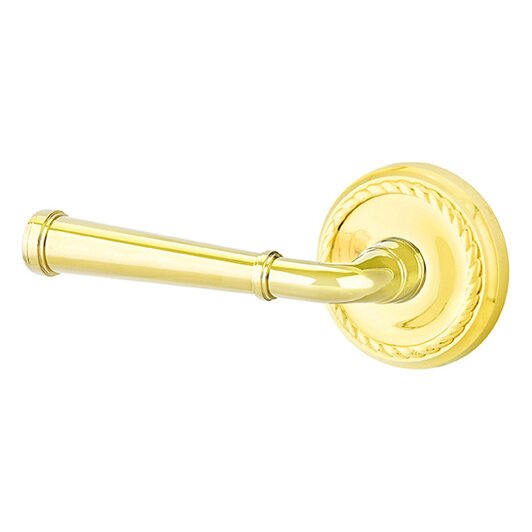 The Emtek Merrimack Lever With Rope Rosette in Unlacquered Brass finish