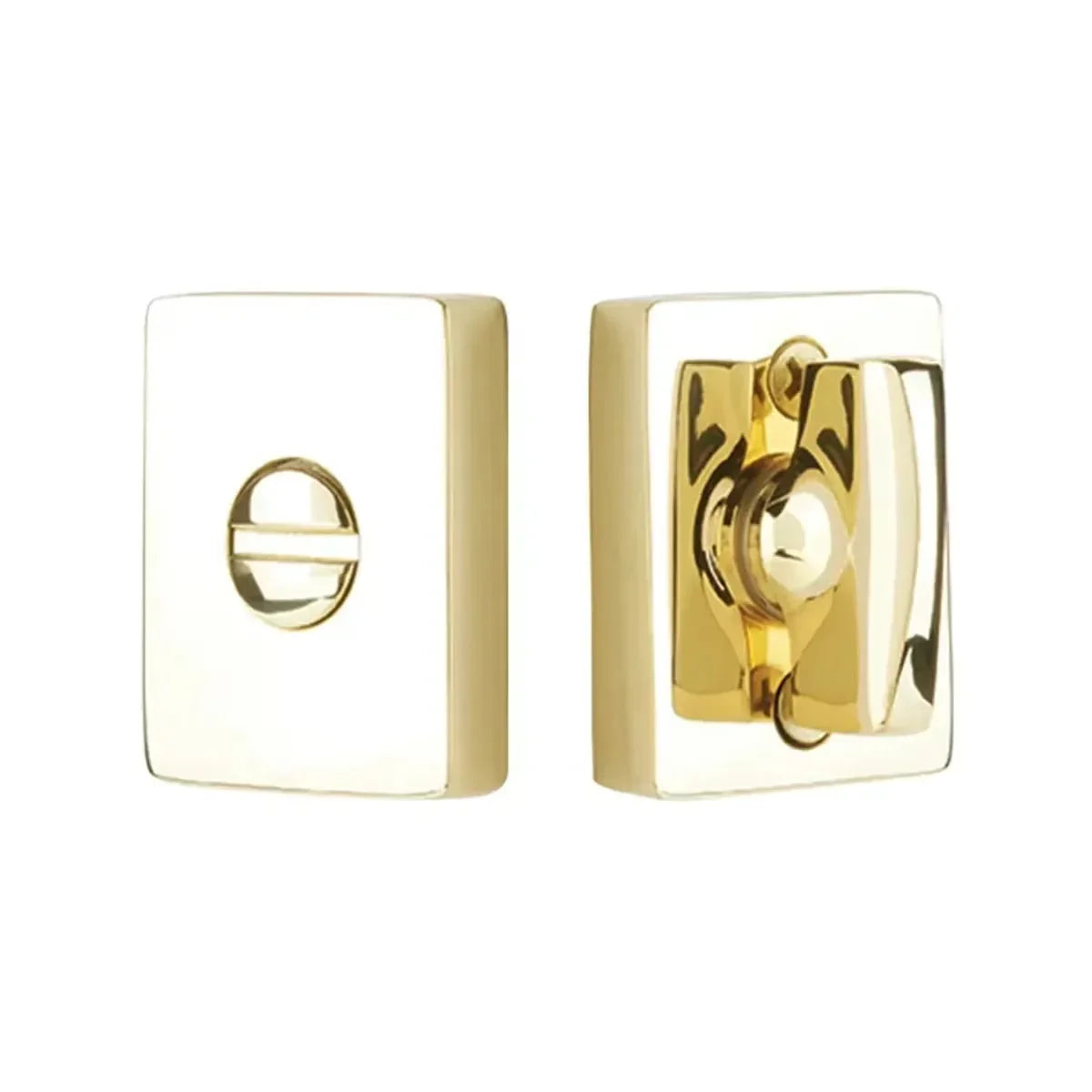 The Emtek Modern Thumbturn Privacy Bolt in Unlacquered Brass finish.