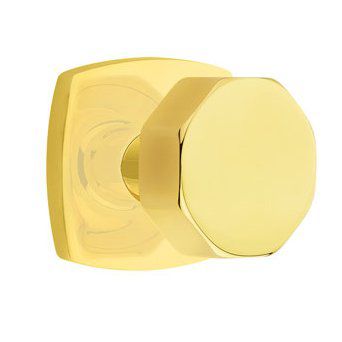 Emtek Octagon Knob with Urban Modern Rosette in Unlacquered Brass finish