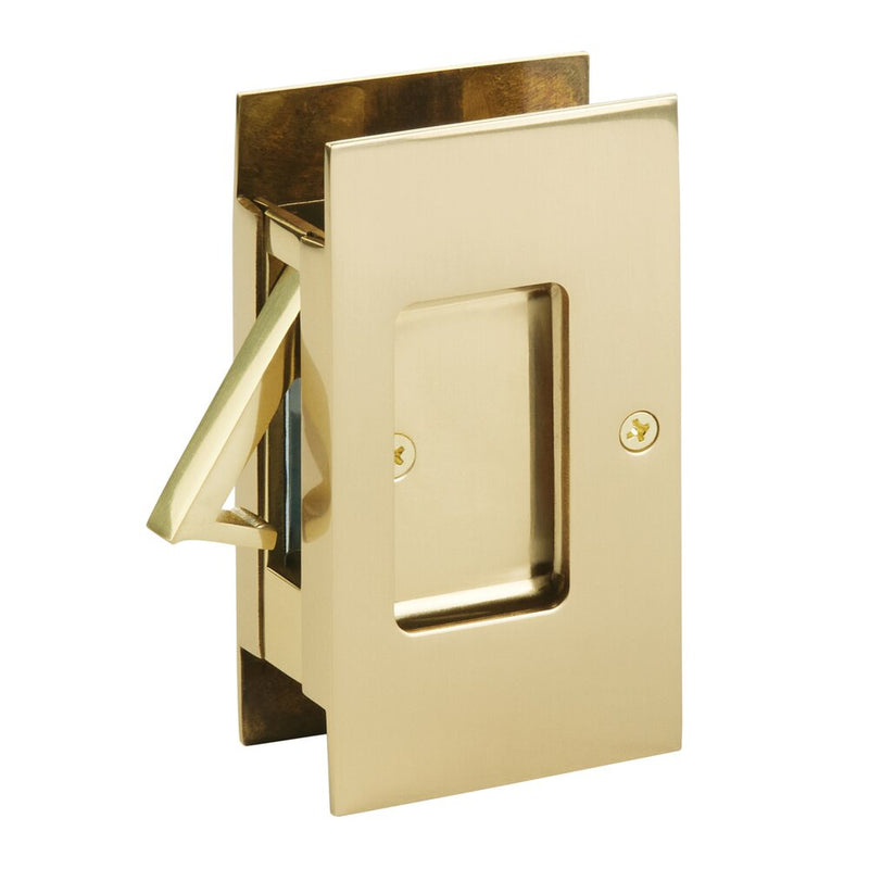 Emtek Passage Modern Rectangular Pocket Door Lock in Unlacquered Brass finish