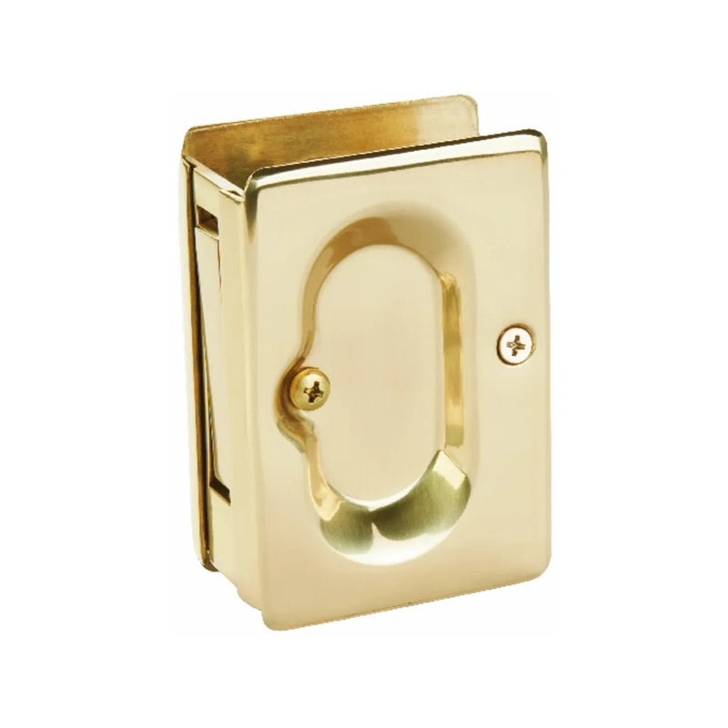 The Emtek Passage Standard Pocket Door Lock in Unlacquered Brass finish