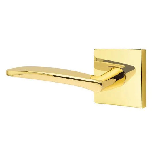 Emtek Poseidon Lever With Square Rosette in Unlacquered Brass finish
