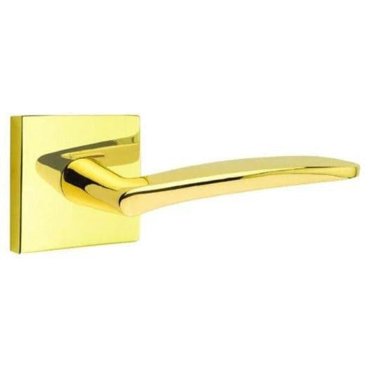 Emtek Poseidon Lever With Square Rosette in Unlacquered Brass finish