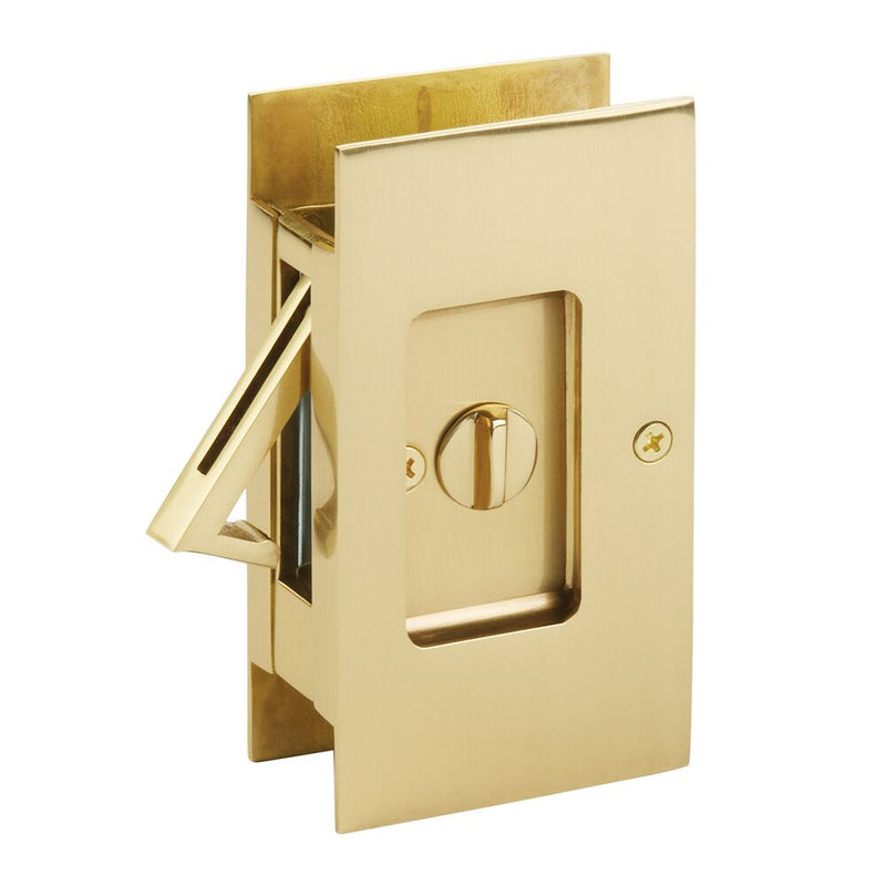 Emtek Privacy Modern Rectangular Pocket Door Lock in Unlacquered Brass finish