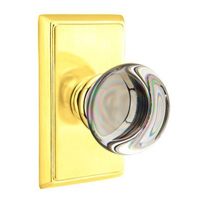 Emtek Providence Crystal Knob with Rectangular Rosette in Unlacquered Brass finish