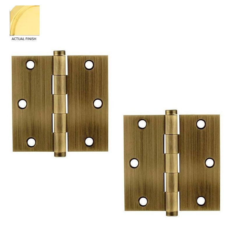 Emtek Residential Duty Solid Brass Plain Bearing Hinge, 3.5" x 3.5" with Square Corners in Unlacquered Brass finish