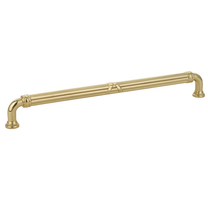 The Emtek Ribbon & Reed Estate Cabinet Pull, 10" Center to Center in Unlacquered Brass finish