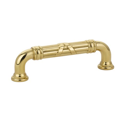 The Emtek Ribbon & Reed Estate Cabinet Pull, 3 1/2" Center to Center in Unlacquered Brass finish