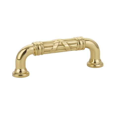 The Emtek Ribbon & Reed Estate Cabinet Pull, 3" Center to Center in Unlacquered Brass finish