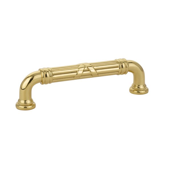 The Emtek Ribbon & Reed Estate Cabinet Pull, 4" Center to Center in Unlacquered Brass finish