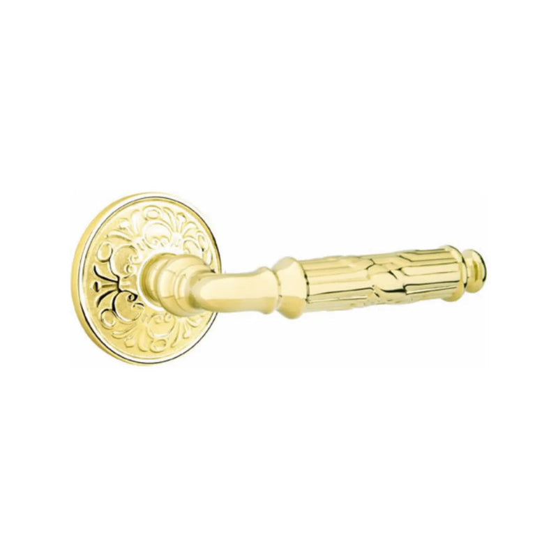 Emtek Ribbon & Reed Lever With Lancaster Rosette in Unlacquered Brass finish