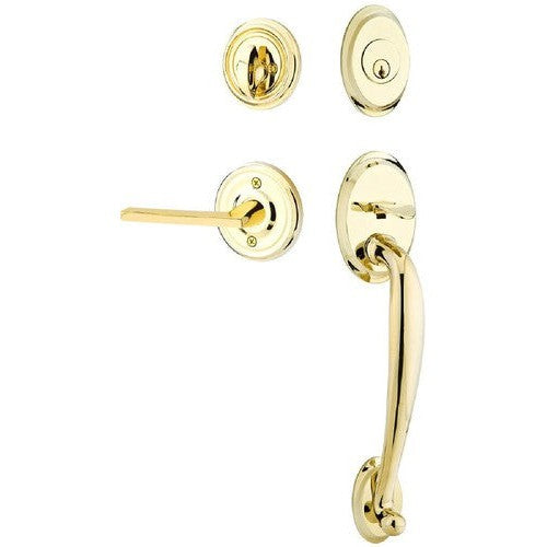 Emtek Saratoga Tubular Entrance Handleset With Helios Lever in Unlacquered Brass finish