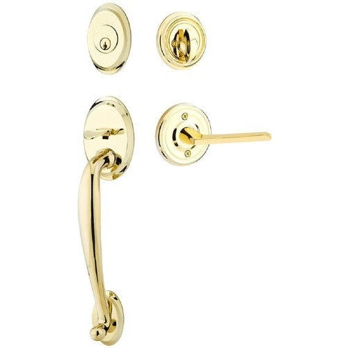 Emtek Saratoga Tubular Entrance Handleset With Helios Lever in Unlacquered Brass finish