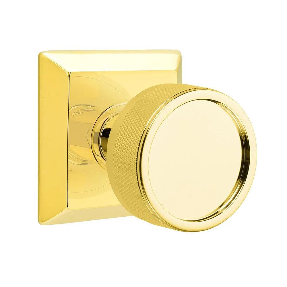 Emtek Select Conical Knurled Knob with Quincy Rosette in Unlacquered Brass finish