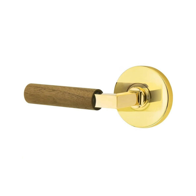 Emtek Select L-Square Dark Walnut Lever with Disk Rosette in Unlacquered Brass finish