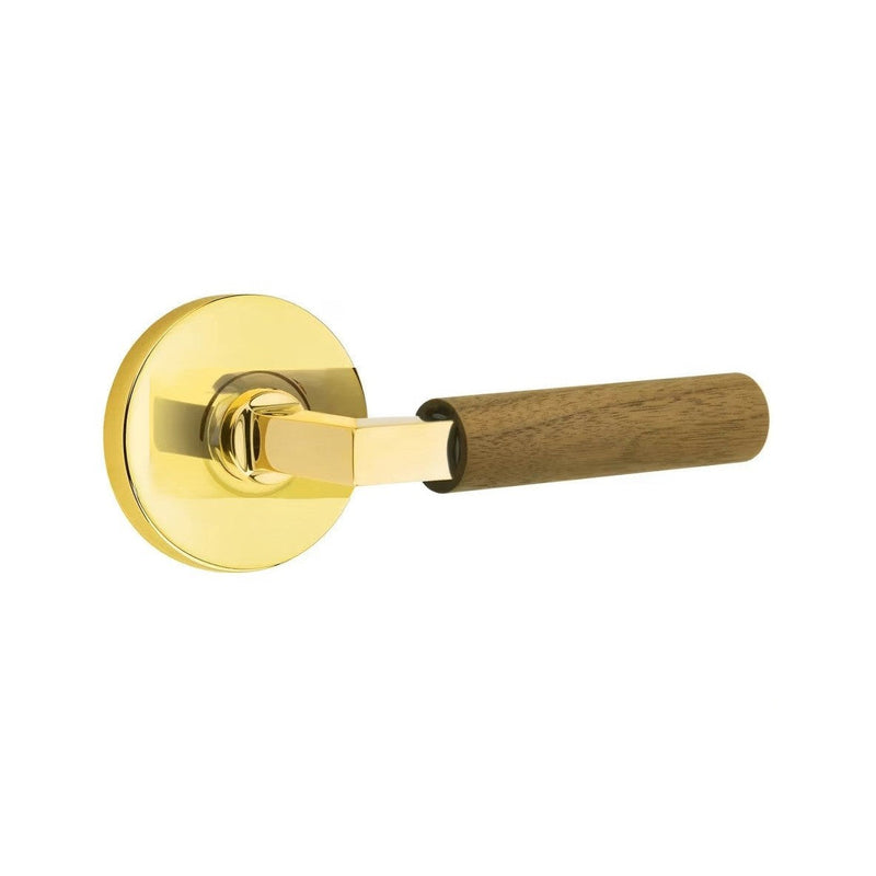 Emtek Select L-Square Dark Walnut Lever with Disk Rosette in Unlacquered Brass finish