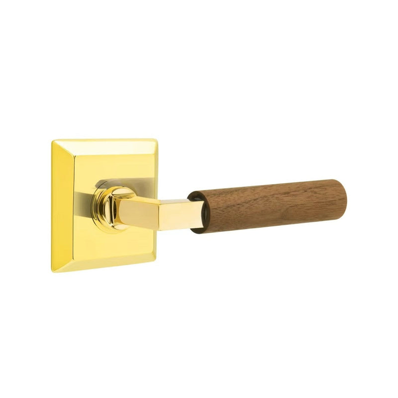 Emtek Select L-Square Dark Walnut Lever with Quincy Rosette in Unlacquered Brass finish