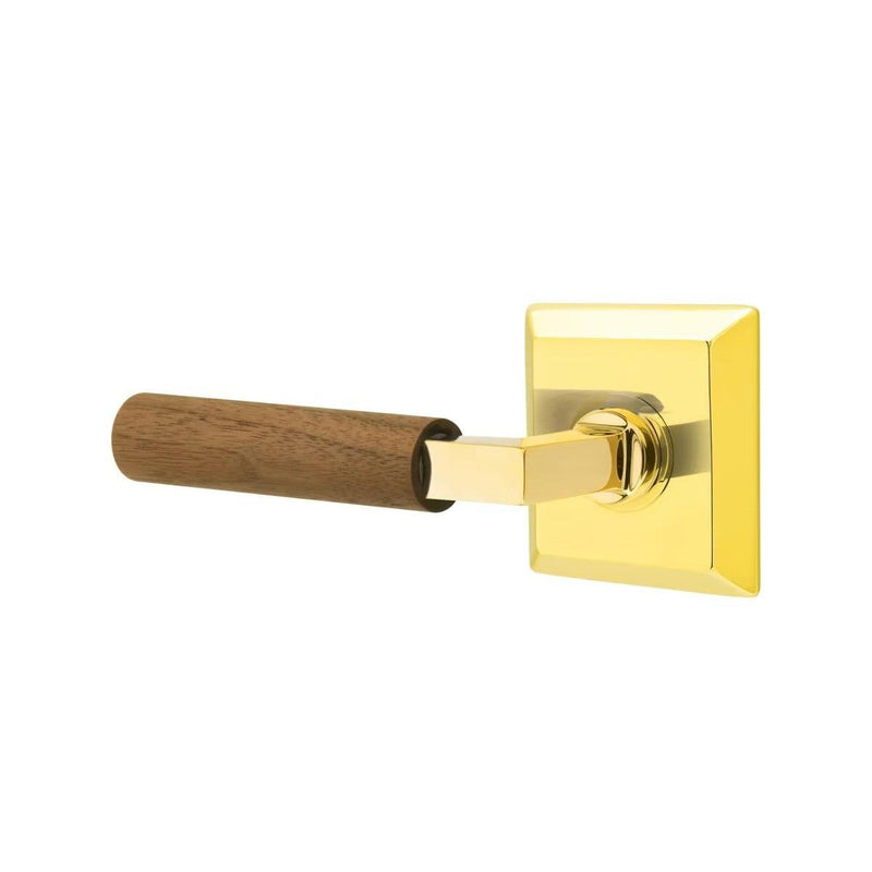 Emtek Select L-Square Dark Walnut Lever with Quincy Rosette in Unlacquered Brass finish
