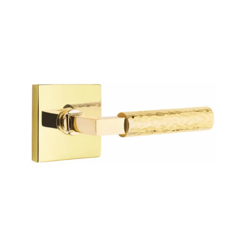 Emtek Select L-Square Hammered Lever with Square Rosette in Unlacquered Brass finish