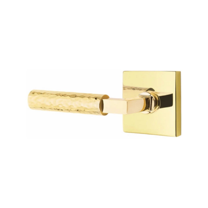 Emtek Select L-Square Hammered Lever with Square Rosette in Unlacquered Brass finish