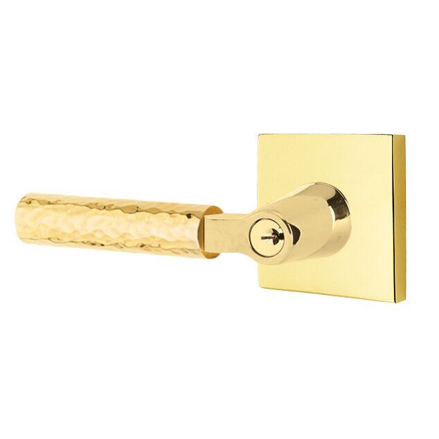 Emtek Select L-Square Hammered Lever with Square Rosette in Unlacquered Brass finish