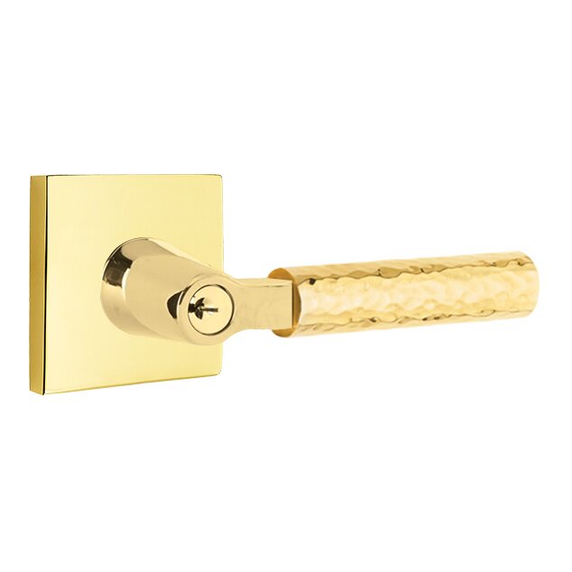 Emtek Select L-Square Hammered Lever with Square Rosette in Unlacquered Brass finish