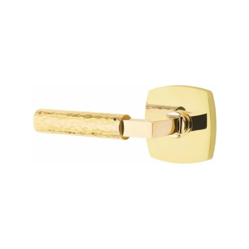 Emtek Select L-Square Hammered Lever with Urban Modern Rosette in Unlacquered Brass finish