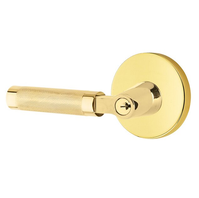 Emtek Select L-Square Knurled Lever with Disk Rosette in Unlacquered Brass finish