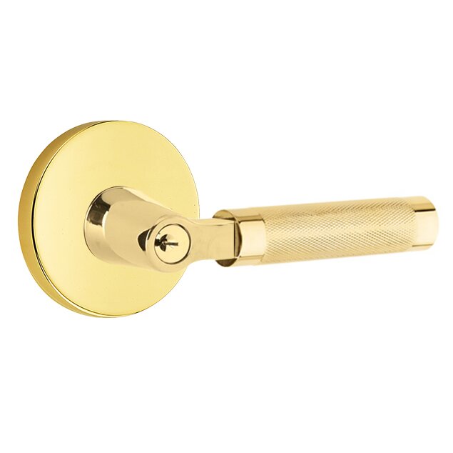 Emtek Select L-Square Knurled Lever with Disk Rosette in Unlacquered Brass finish