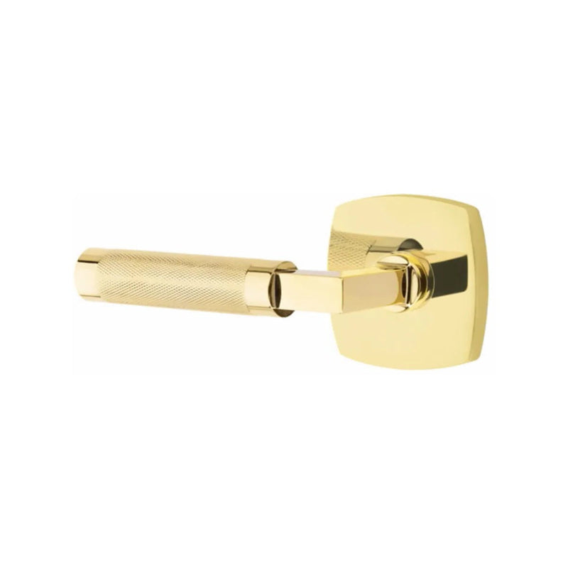 Emtek Select L-Square Knurled Lever with Urban Modern Rosette in Unlacquered Brass finish