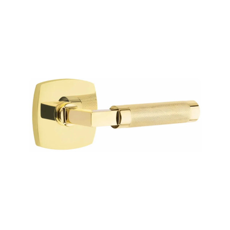 Emtek Select L-Square Knurled Lever with Urban Modern Rosette in Unlacquered Brass finish