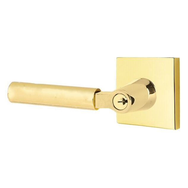 Emtek Select L-Square Smooth Key in Lever with Square Rosette in Unlacquered Brass finish