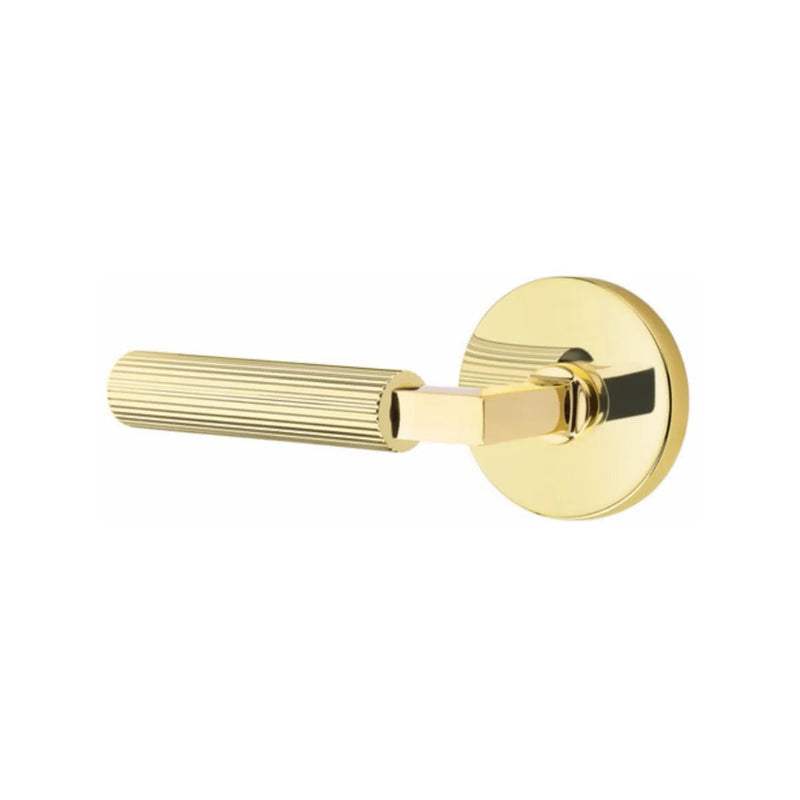 Emtek Select L-Square Straight Knurled Lever with Disk Rosette in Unlacquered Brass finish