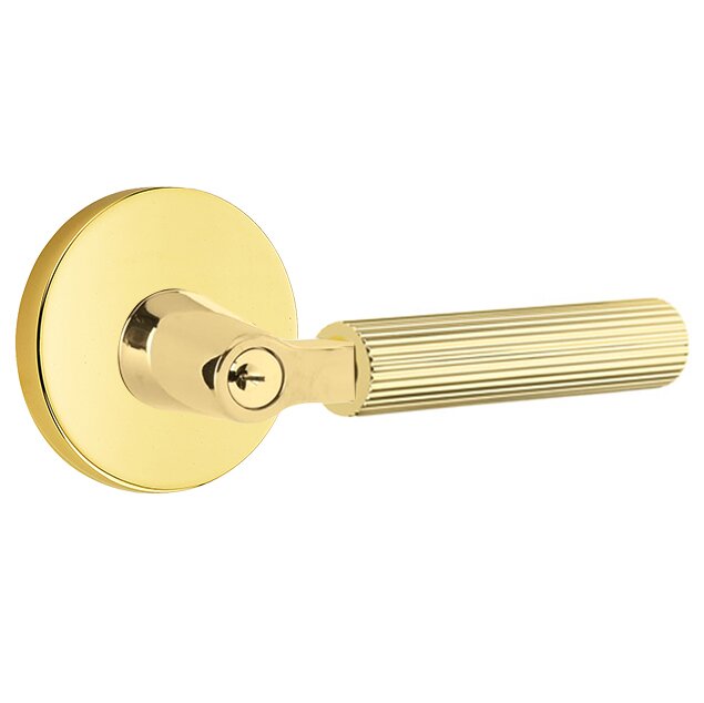 Emtek Select L-Square Straight Knurled Lever with Disk Rosette in Unlacquered Brass finish